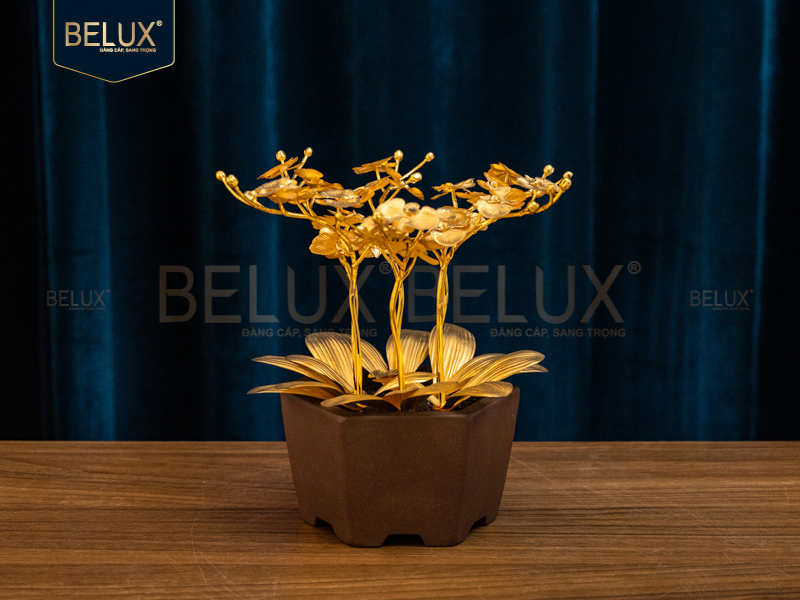 Chậu hoa lan hồ điệp 6 cành dát vàng 24K KT 19x17x17cm